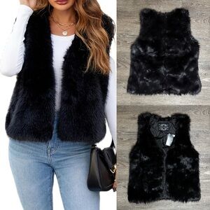 Chocolate Faux Fur Black vest size  Small S new with tags
